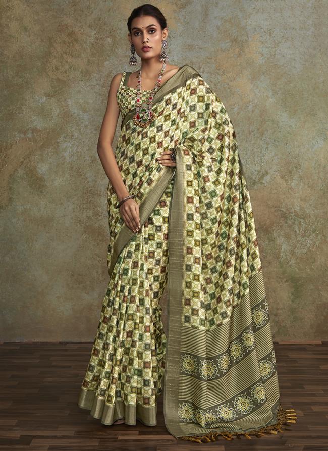 Pure Handloom Green Traditional Wear Digital Print Saree